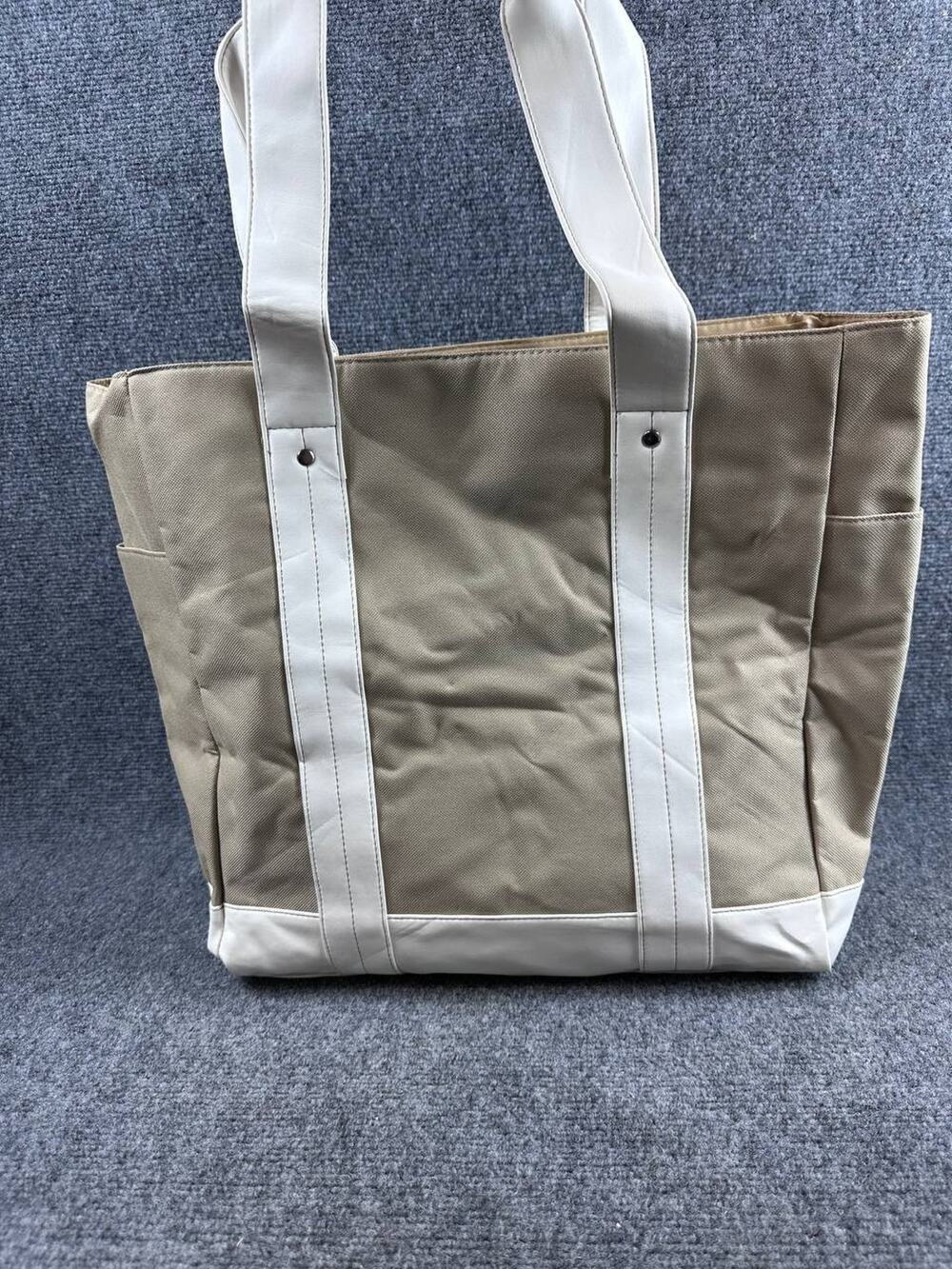 Elizabeth Arden Beige White Tote Handbag Fabric New No Tags Stains
